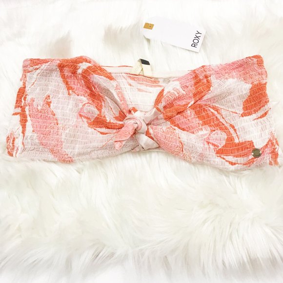 Roxy Honey Knotted Smocked Bandeau Crop Top - Picture 2 of 4